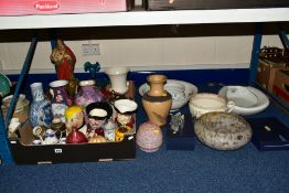TWO BOXES AND LOOSE CERAMICS AND GLASS etc, to include an unmarked Chinese Moon Flask, approximate