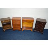 A SMALL REPRODUCTION MAHOGANY CHEST OF FOUR DRAWERS, a walnut side cabinet (sd) a yewwood chest of