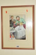 HARRY WINGFIELD (BRITISH 1910-2002) 'THE HAIRCUT', a young boy is having a haircut watched by his
