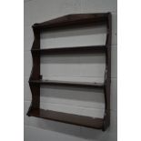 A 19TH CENTURY AND LATER MAHOGANY THREE TIER WATERFALL WALL SHELF/WHATNOT, width 63cm x depth 17cm x