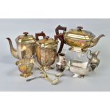 AN ELIZABETH II SILVER FIVE PIECE TEA AND COFFEE SET, of shaped rectangular form, ribbed rim with