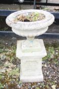 A PAIR OF COMPAGNA STYLE COMPOSITE PLANTERS on a three piece square column, height 92cm