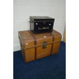 A VINTAGE TIN TRUNK, together with a metal deed box (2)