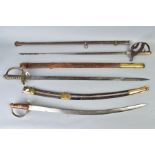 THREE MILITARY INTEREST SWORDS to include Victorian infanry officers sword, in a leather and