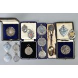 FOURTEEN ASSORTED MILITARY SHOOTING MEDALS, three boxed together with a spoon, boxed, many of the