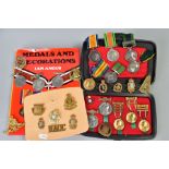 BOX CONTAINING MEDALS, BADGES AND SCHOOL ATTENDANCE MEDALS ALL FAMILY CONNECTED, as follows, group