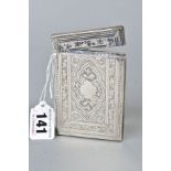 A VICTORIAN SILVER CARD CASE OF RECTANGULAR FORM, foliate engraved decoration, vacant cartouche,