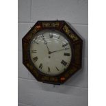 A REGENCY MAHOGANY AND FOLIATE BRASS INLAID OCTAGONAL EIGHT DAY SINGLE FUSEE WALL CLOCK, with a