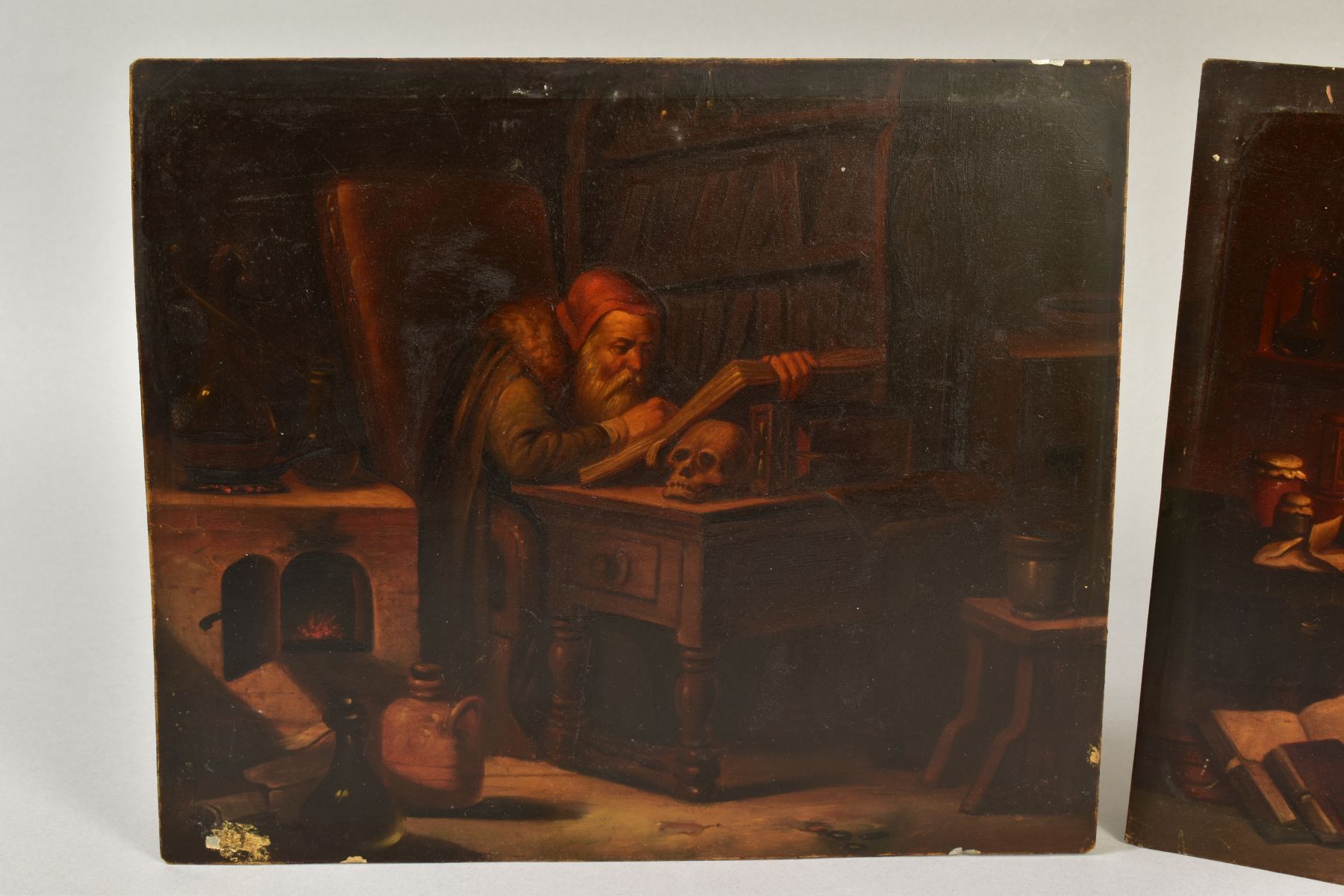 19TH CENTURY DUTCH SCHOOL, interior scenes of two elderly men, an alchemist and a scholar, a pair, - Image 2 of 4