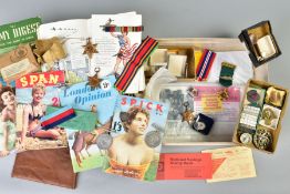 LARGE METAL CONSTRUCTED 'STRONG BOX', cream coloured containing WWII medals and ephemera as follows,