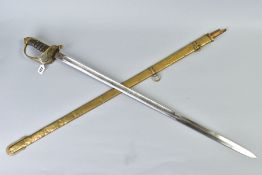 MILITARY SWORD, VICTORIAN OFFICERS SWORD, the ornate grip has the 'VR' cypher with a leather and