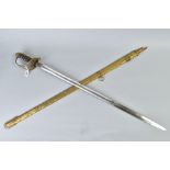 MILITARY SWORD, VICTORIAN OFFICERS SWORD, the ornate grip has the 'VR' cypher with a leather and