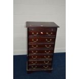 A MODERN MAHOGANY CHEST OF SEVEN DRAWERS with brushing slide and brass swan necked handles