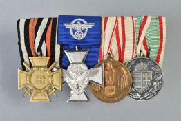 A WWI/WWII GERMAN IMPERIAL/3RD REICH MEDAL BAR OF FOUR MEDALS as follows, L to R 1914-1918
