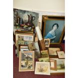 PICTURES AND PRINTS to include a framed print of Elizabeth Bowes-Lyon (H.M.The Queen Mother)