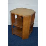 AN EARLY TO MID 20TH CENTURY OAK CANTED OCCASIONAL TABLE, 45cm squared x height 55cm