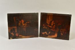 19TH CENTURY DUTCH SCHOOL, interior scenes of two elderly men, an alchemist and a scholar, a pair,