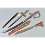 THREE MILITARY BLADED WEAPONS AS FOLLOWS, 19th century? Cutlass, curved blade of approximately 23'',