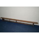 AN EARLY 20TH CENTURY PINE BENCH, length 350cm