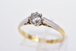 A SINGLE STONE DIAMOND RING, the brilliant cut diamond within a part collet/claw setting, stamped