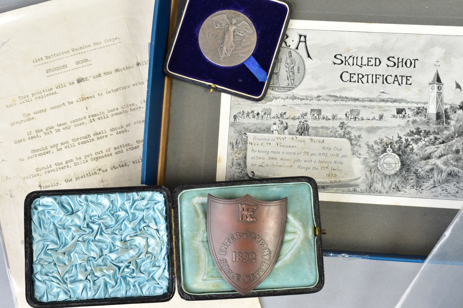 INTERESTING GROUP OF MILITARY ITEMS AND SHOOTING MEDALS, as follows, traditional black beret with - Image 4 of 4