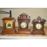 THREE LATE 19TH CENTURY AMERICAN ANSONIA CLOCK CO. OAK CASED MANTEL CLOCK, only one with pendulum