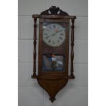 A LATE 19TH CENTURY WALNUT AND MARQUETRY INLAID WALL CLOCK the circular dial with Roman numerals and