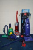 A HOOVER 2200 WATT UPRIGHT VACUUM CLEANER together with another Hoover vacuum cleaner and two