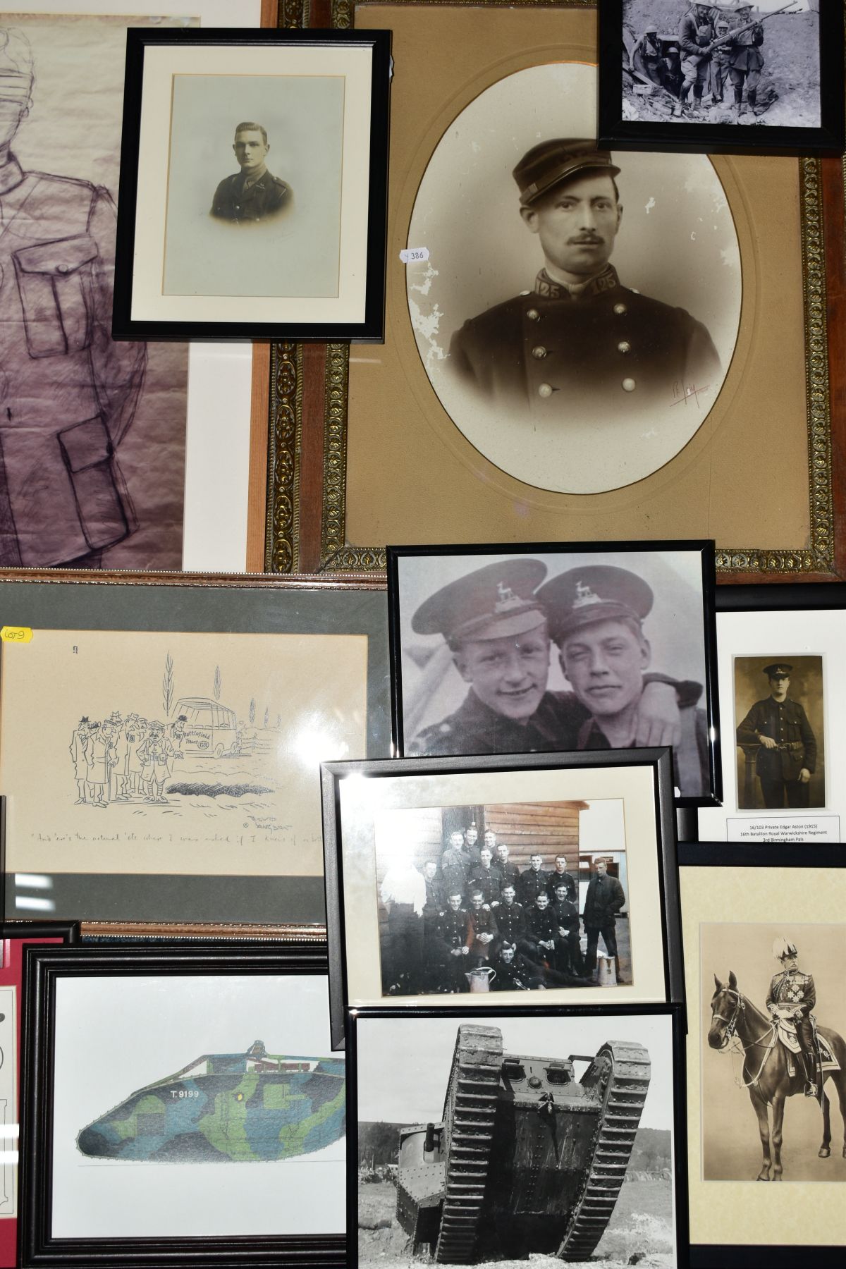 A BOX CONTAINING A NUMBER OF WWI RELATED PRINTS AND PHOTOS all framed including soldier to be shot - Image 2 of 3