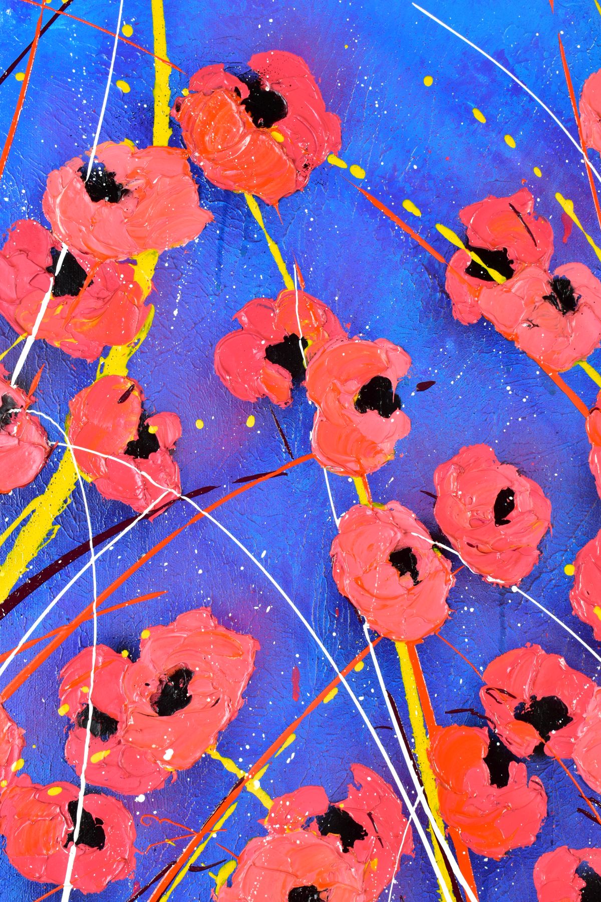 CLARE SYKES (BRITISH 1972) 'HER BUTTONS', poppy flowers against an abstract backdrop, signed - Image 2 of 5