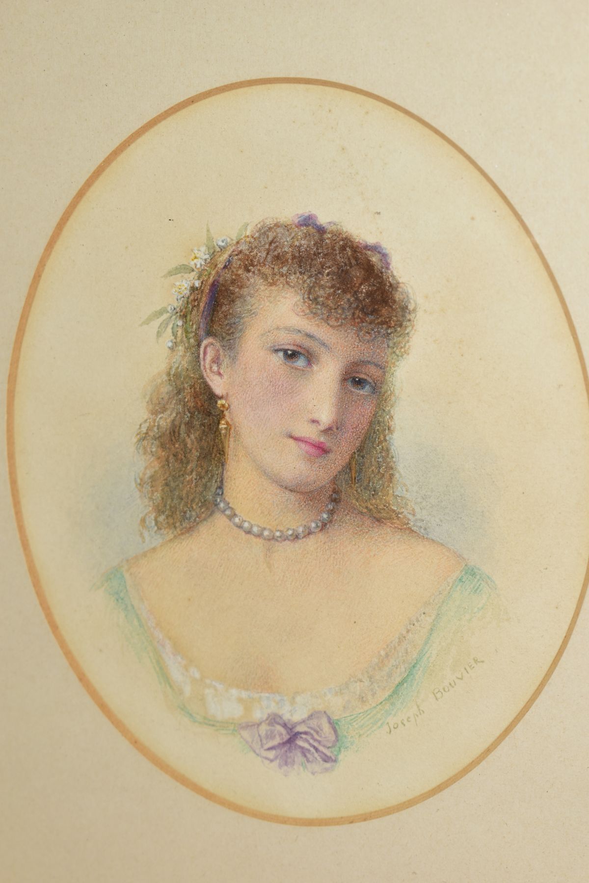 JOSEPH BOUVIER (ACTIVE 1839-1888), a pair of Victorian watercolours depicting female beauties, - Image 2 of 3