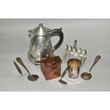 A PARCEL OF TUDRIC PEWTER, including hot water jug, model 0303, Newlyn copper inkwell etc, a WMF