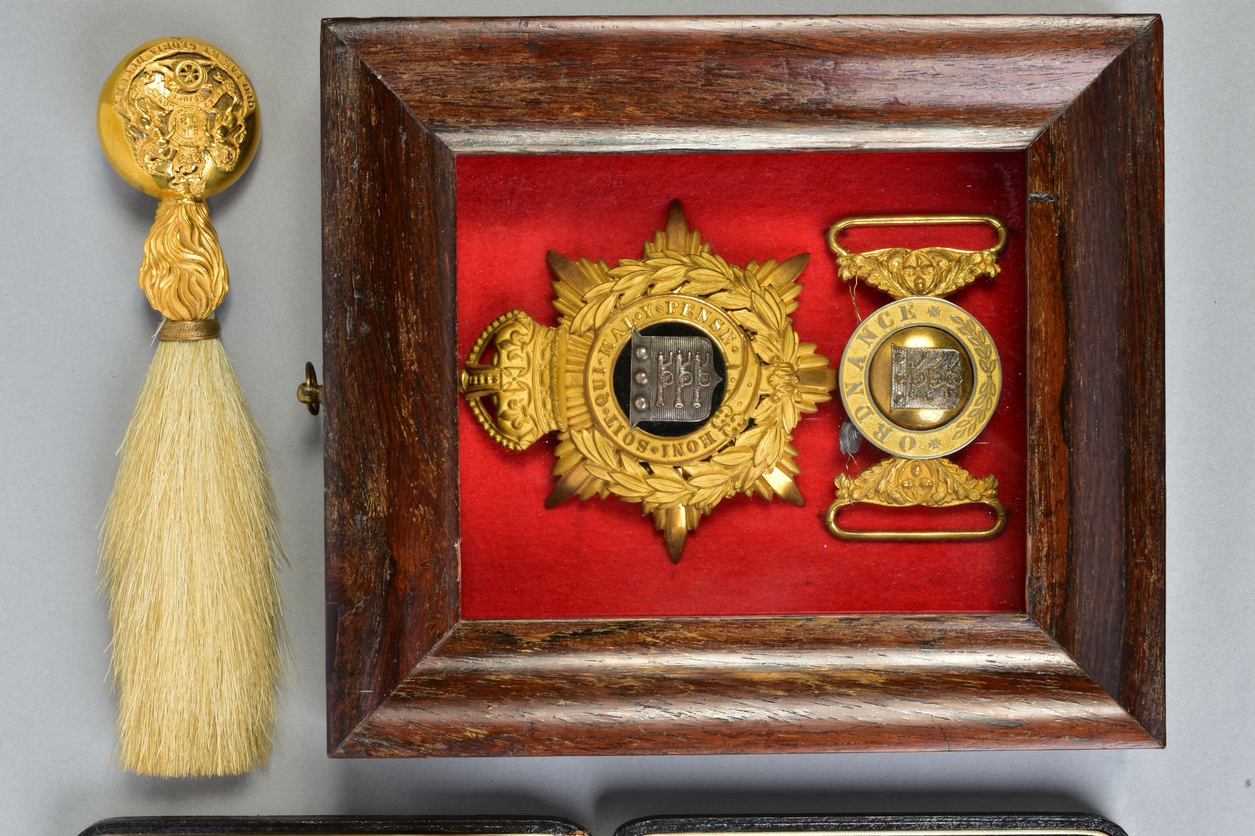 NICELY FRAMED ORDNANCE GILDED BELT BUCKLE together with 1902-1914 Gilded Ordnance Corps Officers - Image 2 of 6