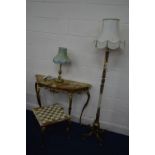 FOUR VARIOUS PIECES OF BRASS AND ONYX OCCASIONAL FURNITURE to include a hall table, chess topped