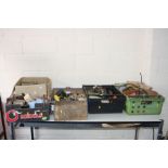 SIX TRAYS CONTAINING MOSTLY VINTAGE PARTS AND CONSUMABLES including headlight and tail light