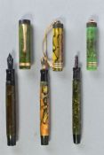 THREE VINTAGE PARKER DUOFOLD FOUNTAIN PENS consisting of a Duofold Junior in marbled green, a