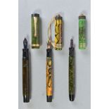 THREE VINTAGE PARKER DUOFOLD FOUNTAIN PENS consisting of a Duofold Junior in marbled green, a