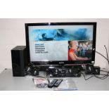 A SAMSUNG LE37C530 FSTV, a Samsung HT-C460 Home Theatre System with five satellite speakers and a