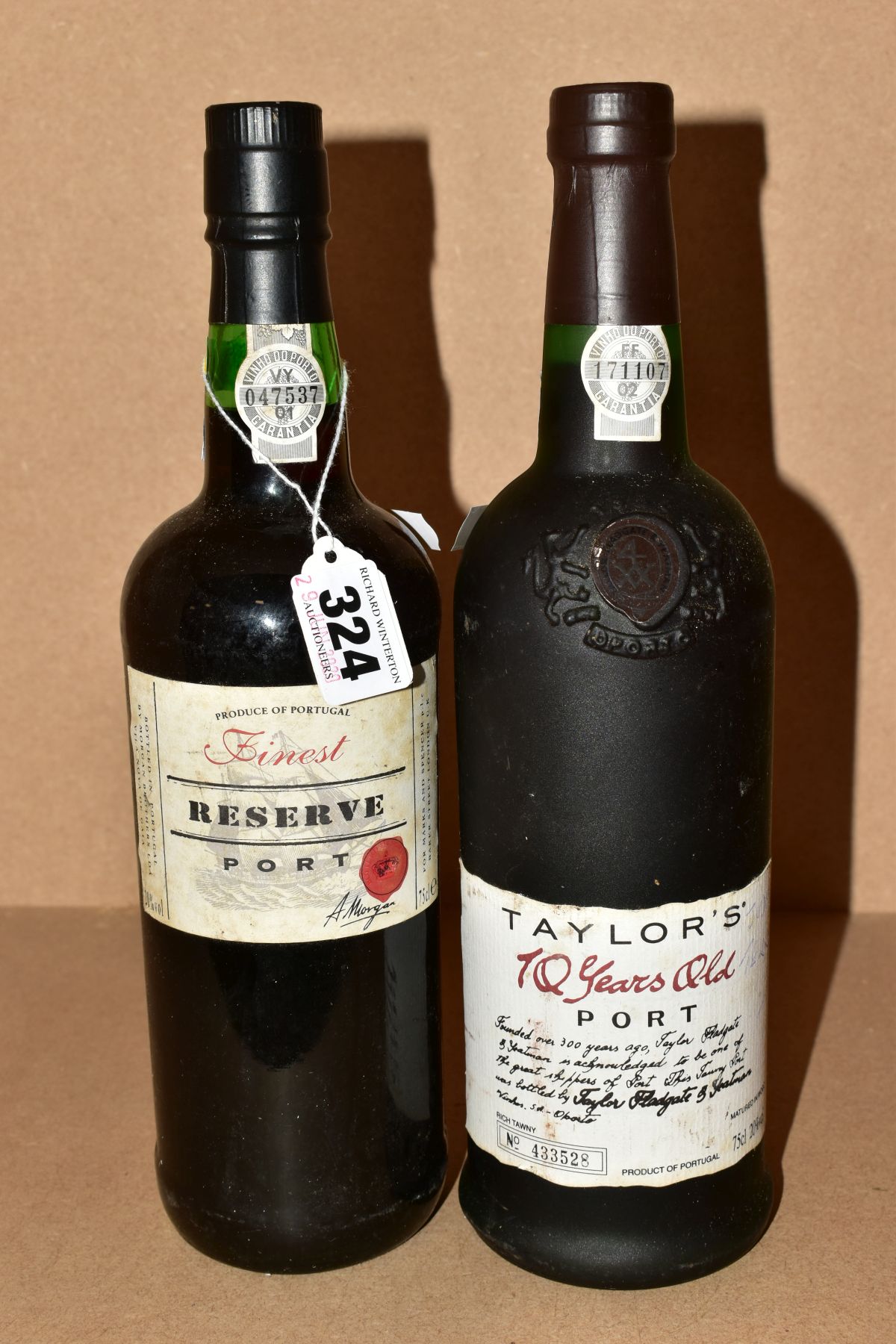 TWO BOTTLES OF PORT, comprising a bottle of Taylor's 10 year old, bottle No.433528, 20% vol, 75cl
