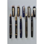 FIVE VINTAGE MABIE TODD FOUNTAIN PENS including a Swan Minor No2 with a 14ct 2 nib (discoloured),