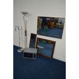 THREE VARIOUS MODERN WALL MIRRORS together with three standard lamps and a Kenwood microwave (7)