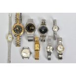 A SMALL BOX OF WATCHES, to include two Seiko wristwatches, a Sekonda, a Ckitizen automatic etc