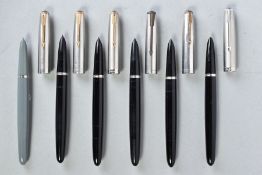 SIX PARKER '51' WITH VACUMATIC FILLERS including one grey and matt stainless and four black and matt