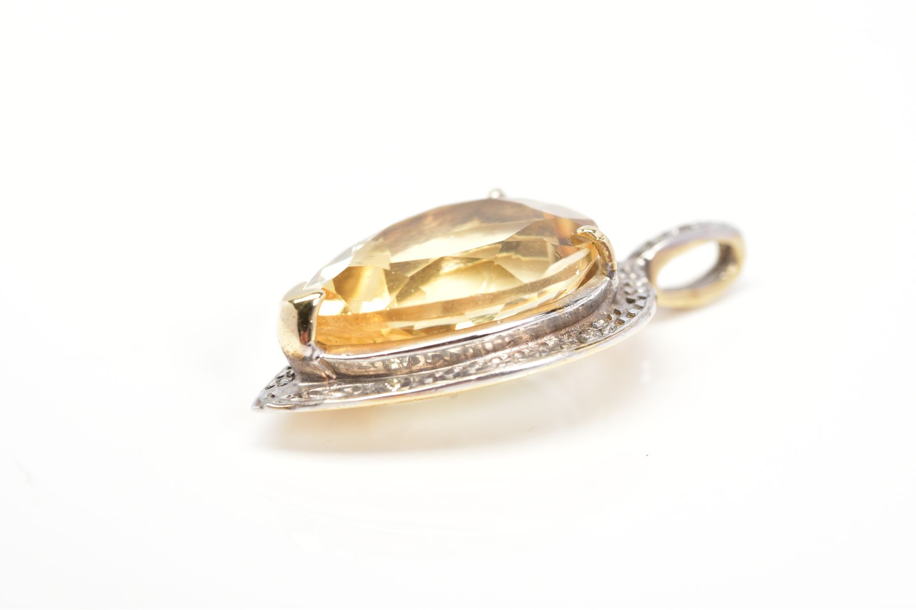 A 9CT GOLD PENDANT, designed with a pear cut citrine within a raised three claw setting and - Image 4 of 4