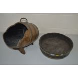 AN OAK COOPERED COAL BUCKET and a coopered tray (2)