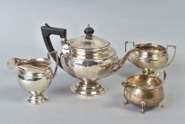 A GEORGE V SILVER THREE PIECE TEA SET, of panelled circular form, makers Gorham Manufacturing Co,