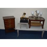 AN EDWARDIAN MAHOGANY FIVE DRAWER MUSIC CABINET, width 53cm x depth 37cm x height 84cm together with