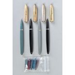 FOUR PARKER '51' FOUNTAIN PENS earlier models than previous lot, three with push pin filling