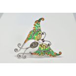 A PLIQUE-A-JOUR BROOCH, of a butterfly design with orange, yellow and green plique-a-jour enamel