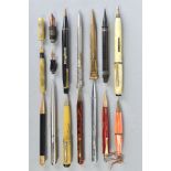 A BAG CONTAINING TWELVE VINTAGE AND MODERN PROPELLING PENCILS including Parker, Onward, Parco,